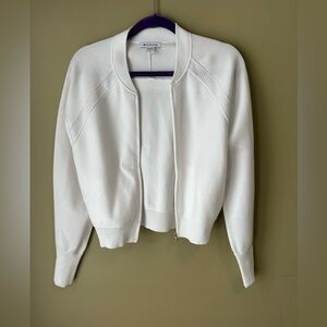 Athleta White Bomber Jacket with Textured Knit Design